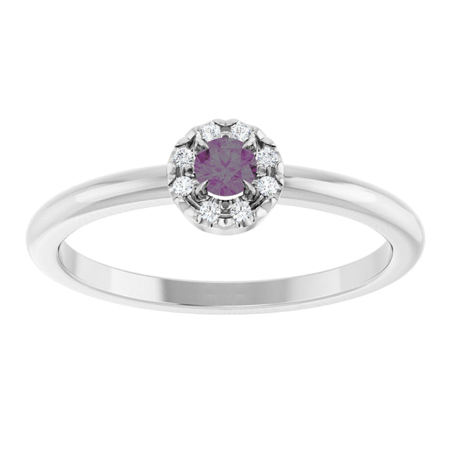 Platinum Emerald Lab-Grown Alexandrite Halo-Style Ring - view 3