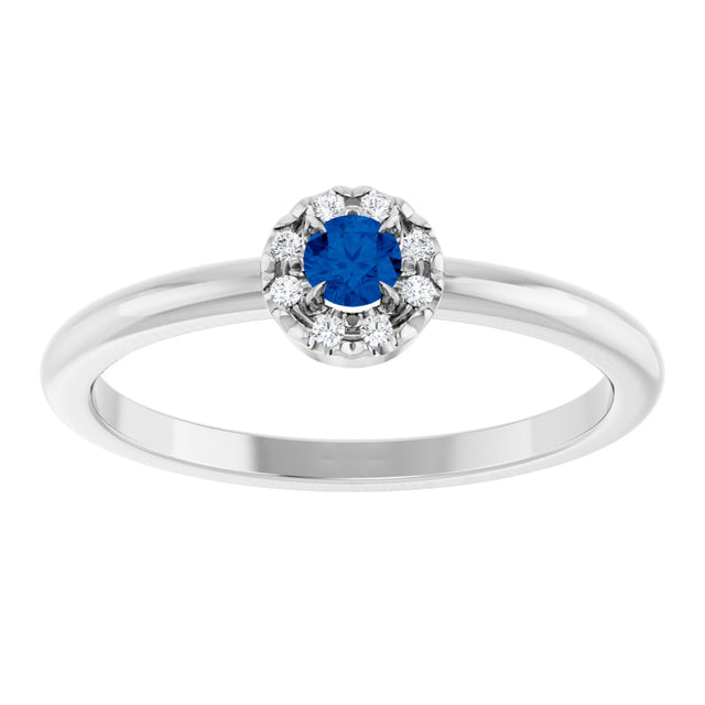 Platinum Emerald Natural Blue Sapphire Halo-Style Ring - view 3