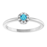 14K Gold Emerald Natural Blue Zircon Halo-Style Ring - White Gold - view 3