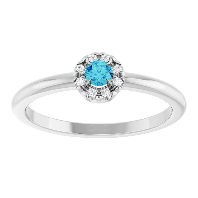 14K Gold Emerald Natural Blue Zircon Halo-Style Ring - White Gold - view 3