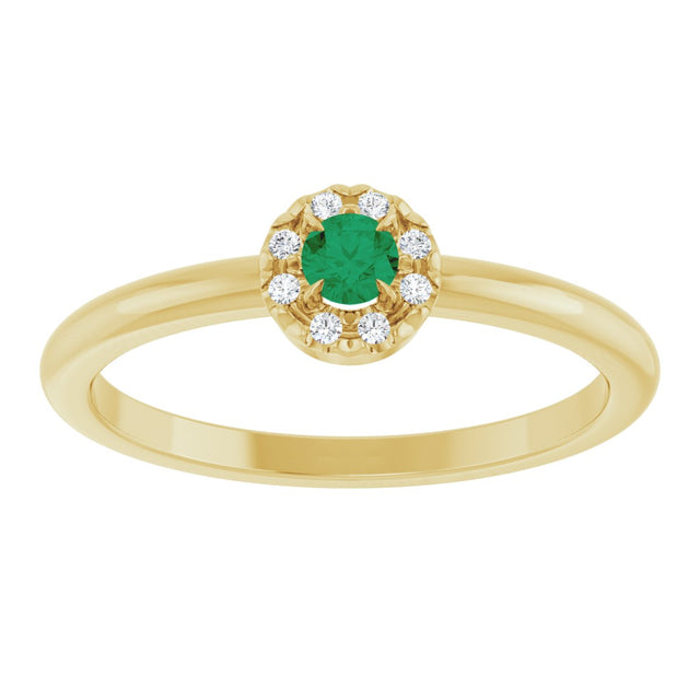 14K Gold Emerald Lab-Grown Emerald Halo-Style Ring - Yellow Gold - view 3
