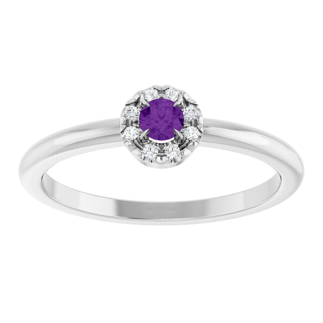 14K Gold Emerald Natural Amethyst Halo-Style Ring - White Gold - view 3