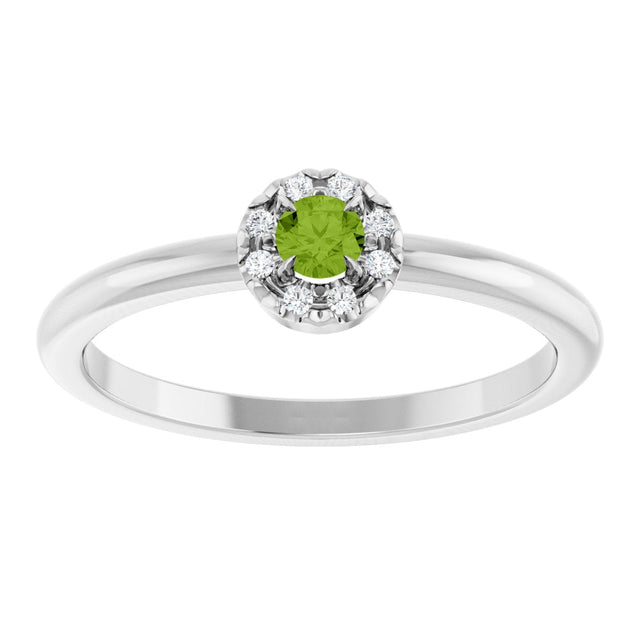 14K Gold Emerald Natural Peridot Halo-Style Ring - White Gold - view 3