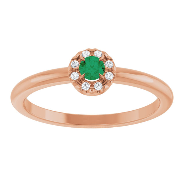 14K Gold Emerald Lab-Grown Emerald Halo-Style Ring - Rose Gold - view 3