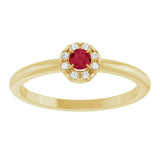14K Gold Emerald Lab-Grown Ruby Halo-Style Ring - Yellow Gold - view 3