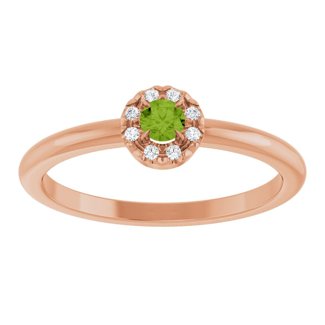 14K Gold Emerald Natural Peridot Halo-Style Ring - Rose Gold - view 3