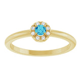 14K Gold Emerald Natural Blue Zircon Halo-Style Ring - Yellow Gold - view 3