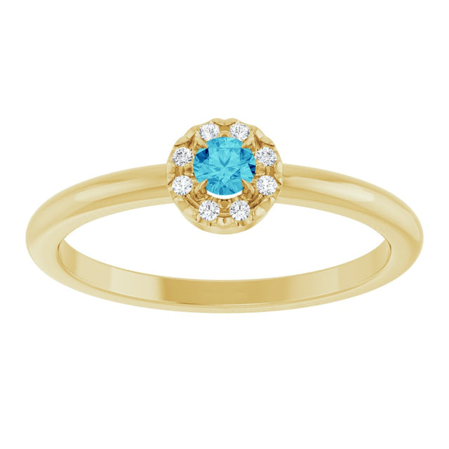 14K Gold Emerald Natural Blue Zircon Halo-Style Ring - Yellow Gold - view 3