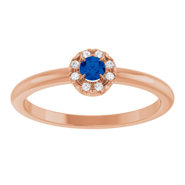14K Gold Emerald Lab-Grown Blue Sapphire Halo-Style Ring - Rose Gold - view 3