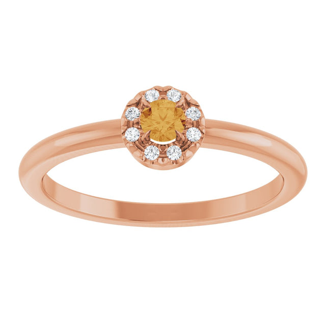 14K Gold Emerald Natural Citrine Halo-Style Ring - Rose Gold - view 3