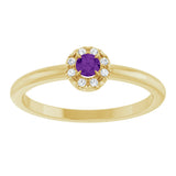 14K Gold Emerald Natural Amethyst Halo-Style Ring - Yellow Gold - view 3