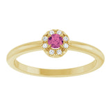14K Gold Emerald Natural Pink Tourmaline Halo-Style Ring - Yellow Gold - view 3