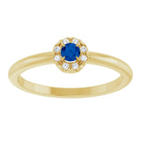 14K Gold Emerald Lab-Grown Blue Sapphire Halo-Style Ring - Yellow Gold - view 3