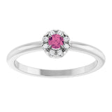 14K Gold Emerald Natural Pink Tourmaline Halo-Style Ring - White Gold - view 3