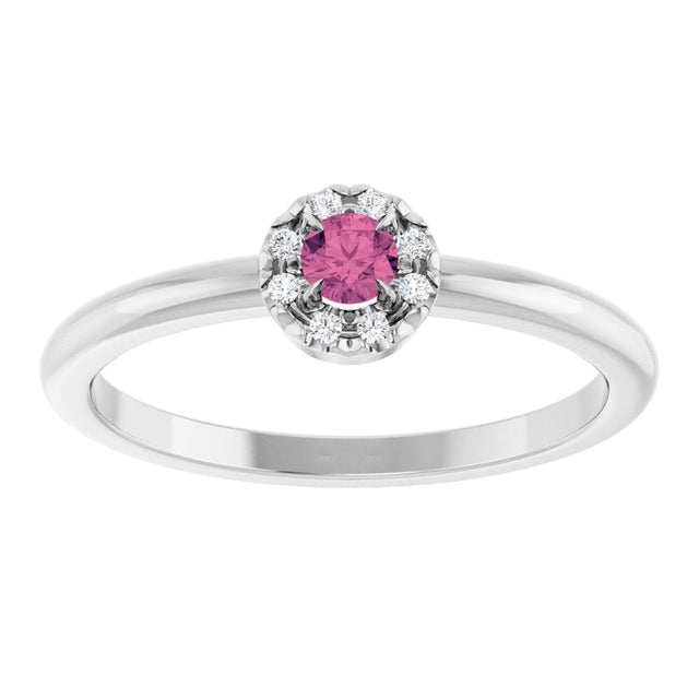 14K Gold Emerald Natural Pink Tourmaline Halo-Style Ring - White Gold - view 3
