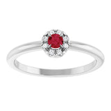Platinum Emerald Lab-Grown Ruby Halo-Style Ring - view 3