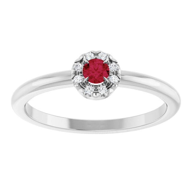 Platinum Emerald Natural Ruby Halo-Style Ring - view 3