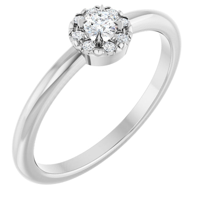 14K Gold Round Natural Diamond Halo-Style Ring – 3-4mm Stones - White Gold