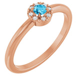 14K Gold Emerald Natural Aquamarine Halo-Style Ring - Rose Gold