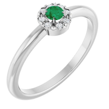 14K Gold Emerald Lab-Grown Emerald Halo-Style Ring - White Gold