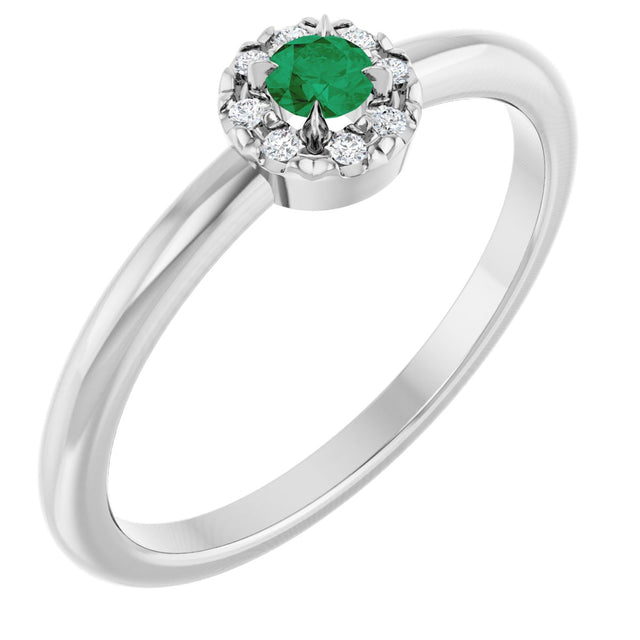14K Gold Emerald Lab-Grown Emerald Halo-Style Ring - White Gold