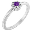 Platinum Emerald Natural Amethyst Halo-Style Ring