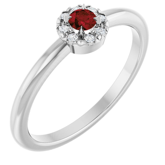 Platinum Emerald Natural Mozambique Garnet Halo-Style Ring