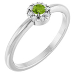 14K Gold Emerald Natural Peridot Halo-Style Ring - White Gold