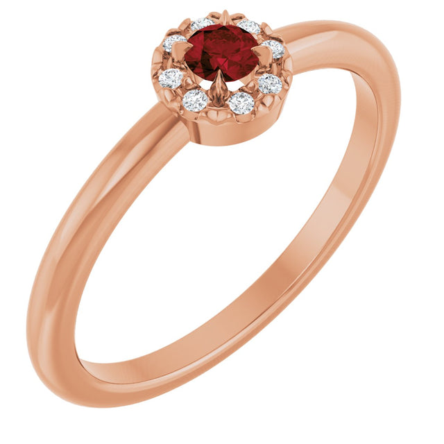 14K Gold Emerald Natural Mozambique Garnet Halo-Style Ring - Rose Gold