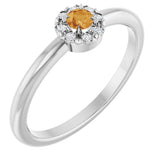 14K Gold Emerald Natural Citrine Halo-Style Ring - White Gold
