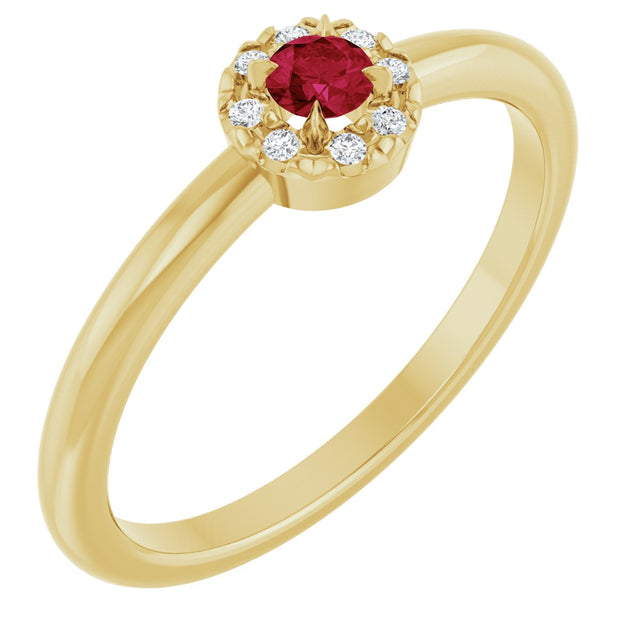 14K Gold Emerald Natural Ruby Halo-Style Ring - Yellow Gold