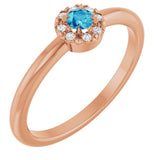 14K Gold Emerald Natural Blue Zircon Halo-Style Ring - Rose Gold