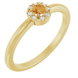 14K Gold Emerald Natural Citrine Halo-Style Ring - Yellow Gold