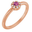 14K Gold Emerald Natural Pink Tourmaline Halo-Style Ring - Rose Gold