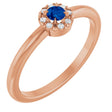 14K Gold Emerald Natural Blue Sapphire Halo-Style Ring - Rose Gold