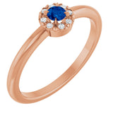 14K Gold Emerald Natural Blue Sapphire Halo-Style Ring - Rose Gold