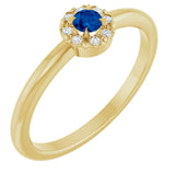 14K Gold Emerald Natural Blue Sapphire Halo-Style Ring - Yellow Gold