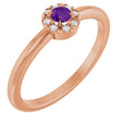 14K Gold Emerald Natural Amethyst Halo-Style Ring - Rose Gold