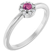 Platinum Emerald Natural Pink Tourmaline Halo-Style Ring
