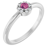 Platinum Emerald Natural Pink Tourmaline Halo-Style Ring