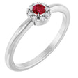 Platinum Emerald Lab-Grown Ruby Halo-Style Ring