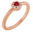 14K Gold Emerald Natural Ruby Halo-Style Ring - Rose Gold