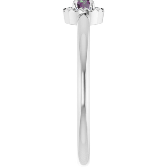 Platinum Emerald Lab-Grown Alexandrite Halo-Style Ring - view 4