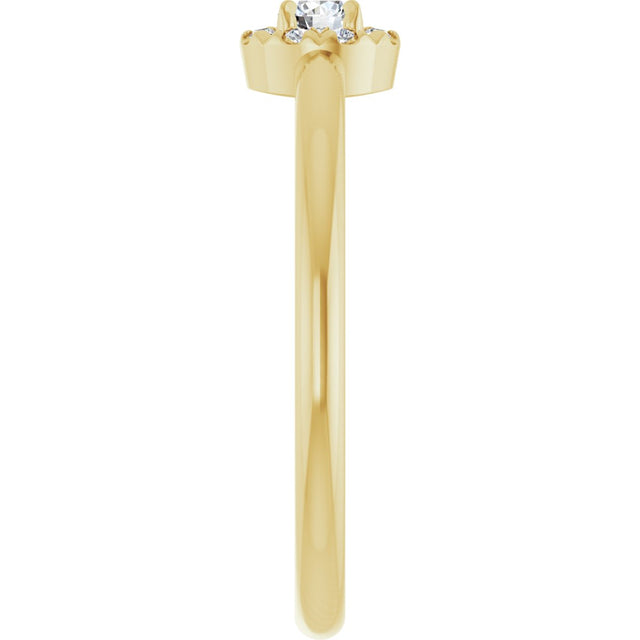 14K Gold Emerald Natural White Sapphire Halo-Style Ring - Yellow Gold - view 4