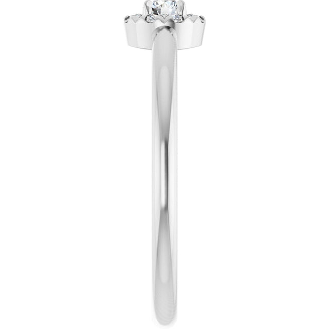 Platinum Emerald Natural White Sapphire Halo-Style Ring - view 4