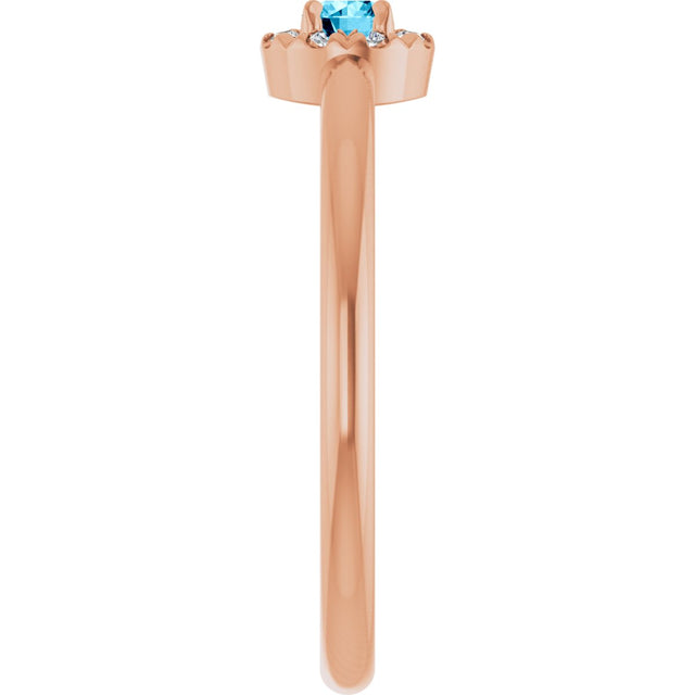 14K Gold Emerald Natural Aquamarine Halo-Style Ring - Rose Gold - view 4