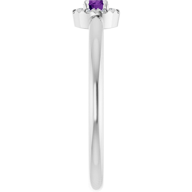 14K Gold Emerald Natural Amethyst Halo-Style Ring - White Gold - view 4