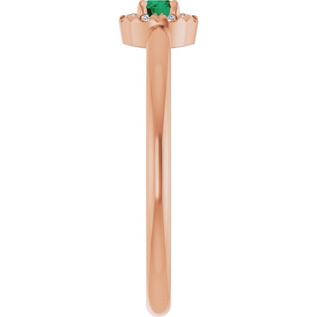 14K Gold Emerald Natural Emerald Halo-Style Ring - Rose Gold - view 4