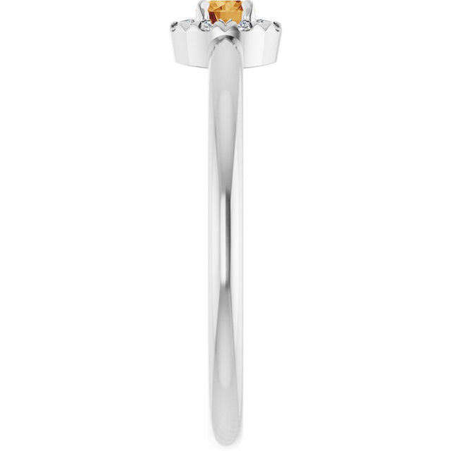 Platinum Emerald Natural Citrine Halo-Style Ring - view 4