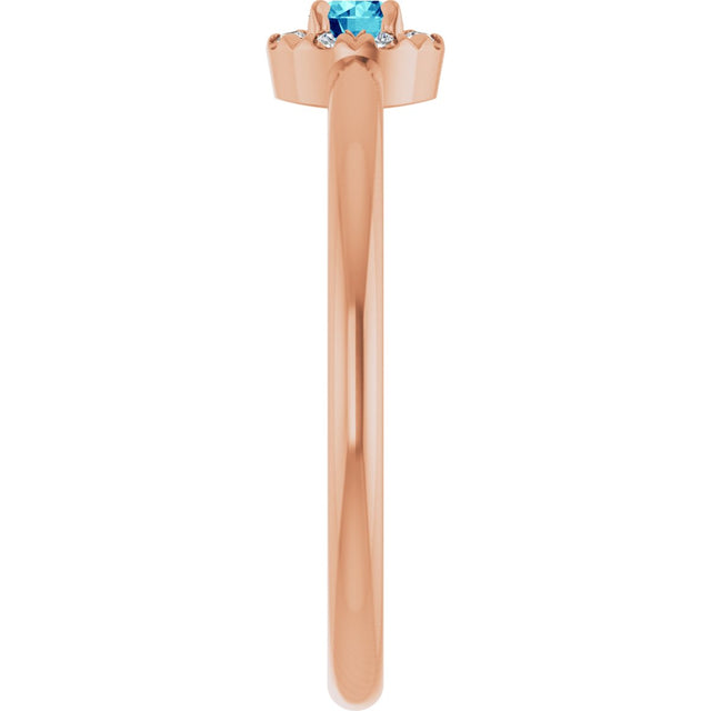 14K Gold Emerald Natural Blue Zircon Halo-Style Ring - Rose Gold - view 4